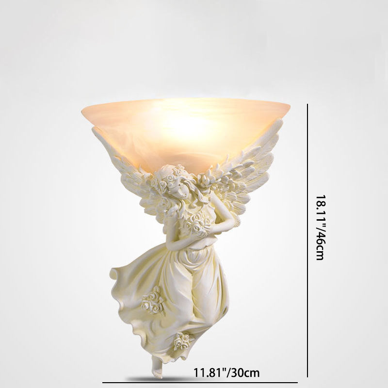 Resin Angel Wing Glass Cup Shade 1-Light Wall Sconce Lamp
