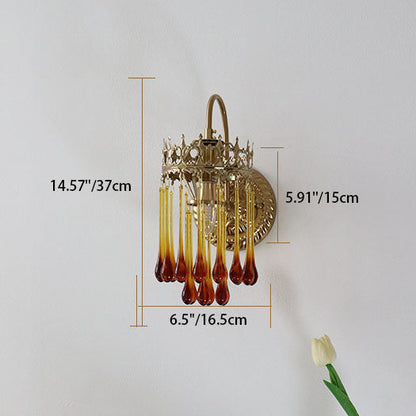 French Brown Water Drop Glass 1-Light Wall Sconce Lamp