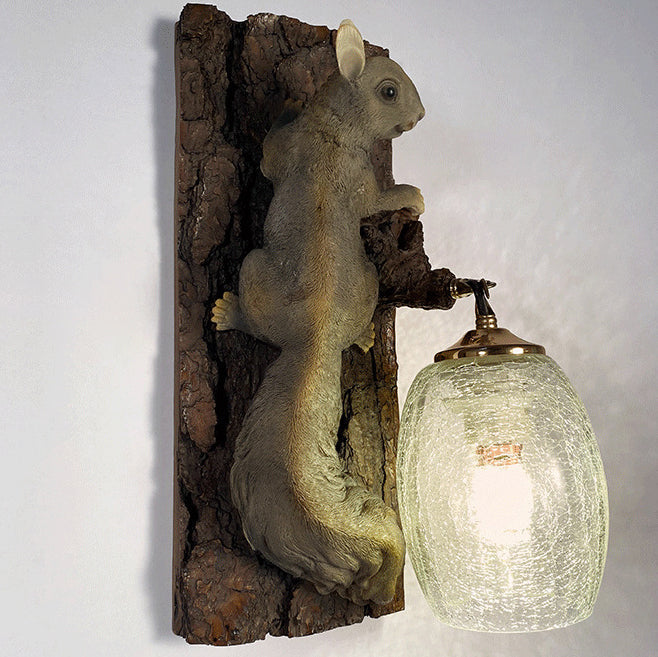 Resin Glass Squirrel Square 1-Light Wall Sconce Lamp