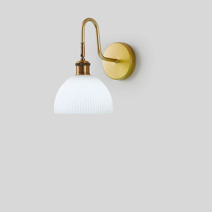 Striped Dome Shade Curved Arm 1-Light Wall Sconce Lamp