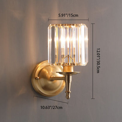 French Crystal Copper Cylinder 1-Light Wall Sconce Lamp