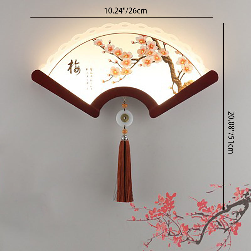 Chinese Elements Shade Wooden Edge LED Wall Sconce Lamp
