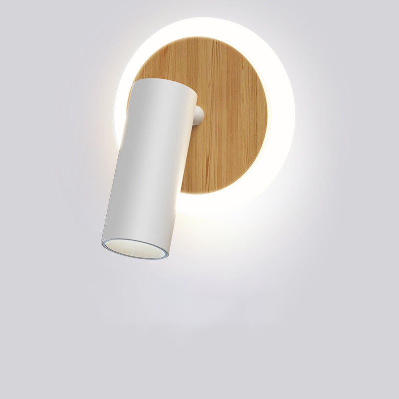 Modern Minimalist Round Wood Aluminum LED Wall Sconce Lamp