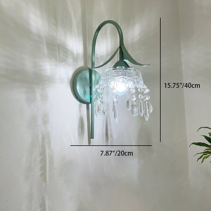 Iron Flower Glass Shade Crystal 1-Light Wall Sconce Lamp
