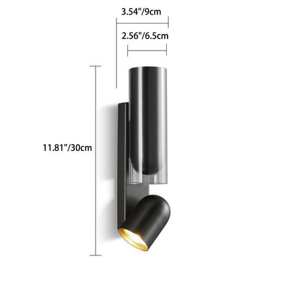 Rotatable Cylinder Metal Glass 2-Light Wall Sconce Lamp