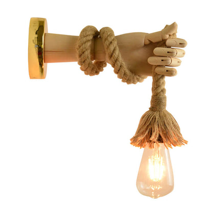 Hand Lamp Arm Hemp Rope Twine 1-Light Wall Sconce Lamp
