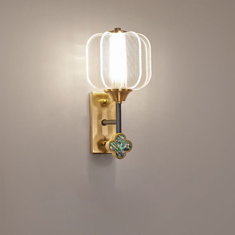 Chinese Full Copper Acrylic Lampshade LED Wall Sconce Lamp