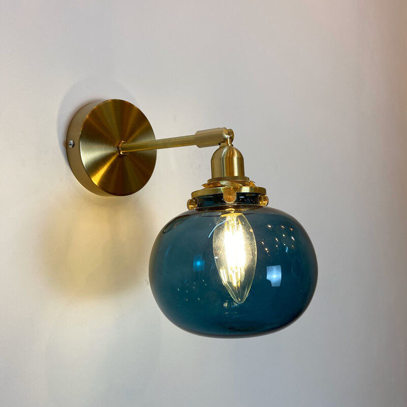 Japanese Round Ball Glass Brass 1-Light Wall Sconce Lamp