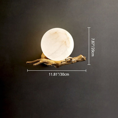 Chinese Twig Orb Brass Marble LED Wall Sconce Lamp