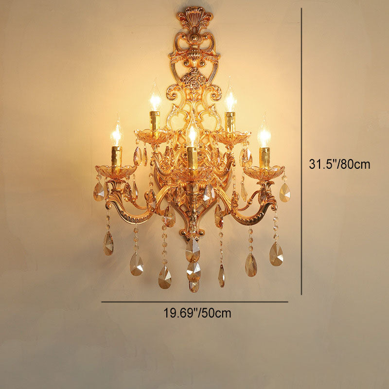 Gold Glass Crystal Hardware 5-Light Wall Sconce Lamp