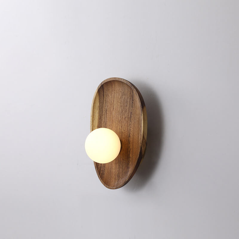 Japanese Walnut Glass Ball Lampshade LED Wall Sconce Lamp