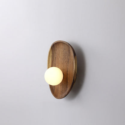 Japanese Walnut Glass Ball Lampshade LED Wall Sconce Lamp