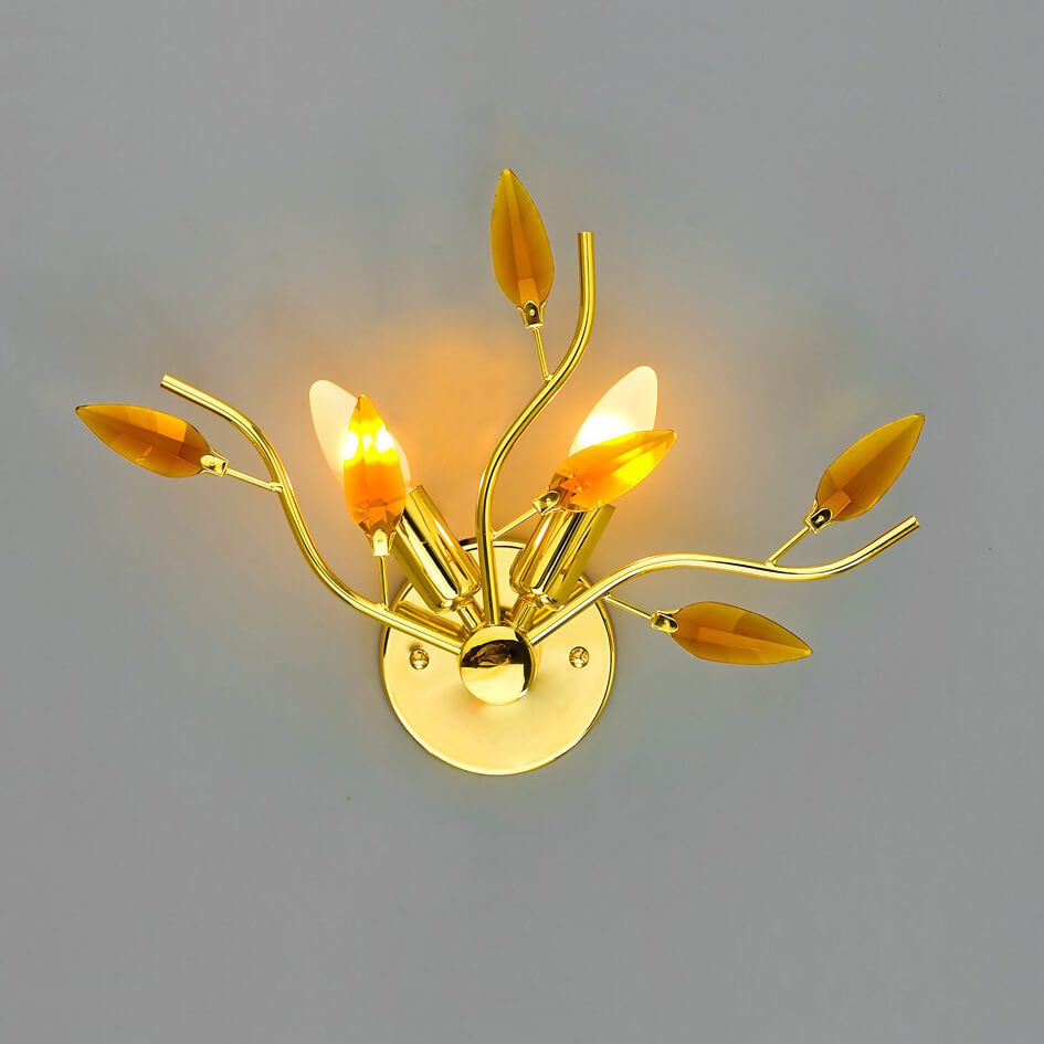 Nordic Iron Glass Leaf Branch 2-Light Wall Sconce Lamp