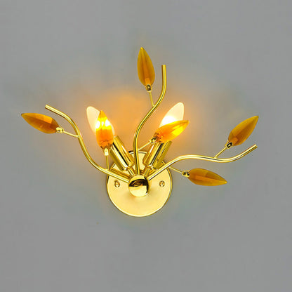 Nordic Iron Glass Leaf Branch 2-Light Wall Sconce Lamp