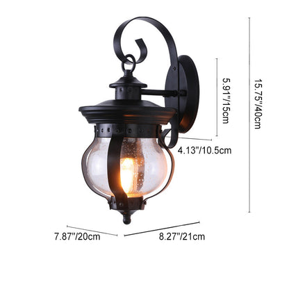 Iron Glass Gourd Shape 1-Light Waterproof Wall Sconce Lamp