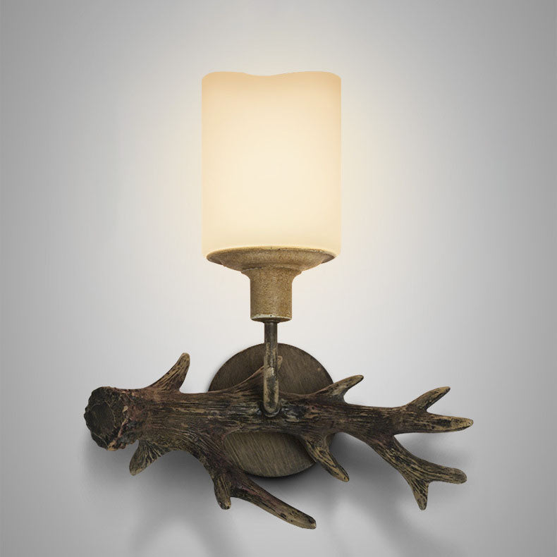 Antler Resin Glass Cylinder 1-Light Wall Sconce Lamp
