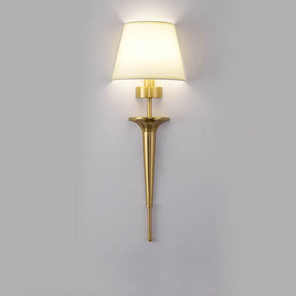 Luxury Fabric Shade Brass Base 1-Light Wall Sconce Lamp