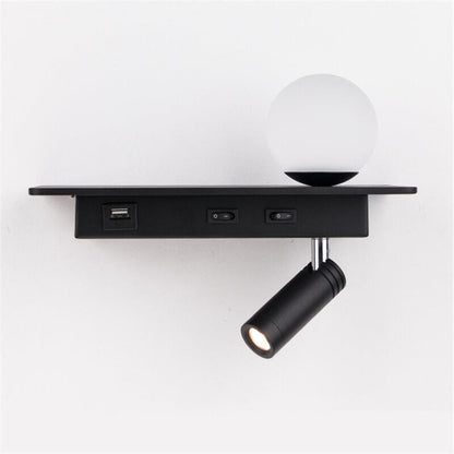 Black With USB Socket Iron LED Spotlight Wall Sconce Lamp