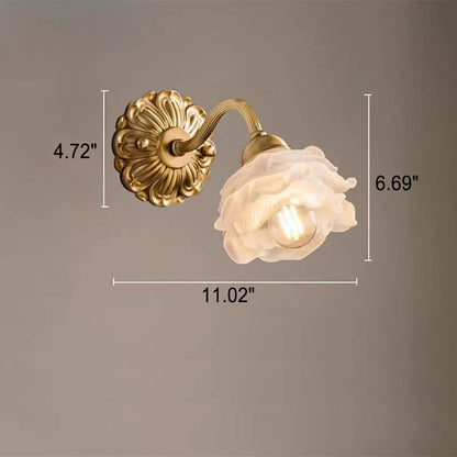 European Light Floral Glass Brass 1-Light Wall Sconce Lamp