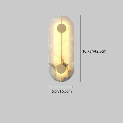 Chinese Copper Marble Round Elliptical LED Wall Sconce Lamp