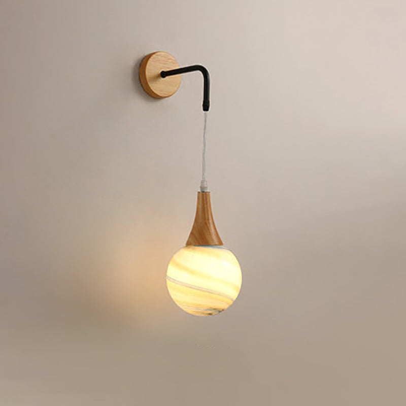 Wood Moon Textured Globe Shade 1-Light Wall Sconce Lamp