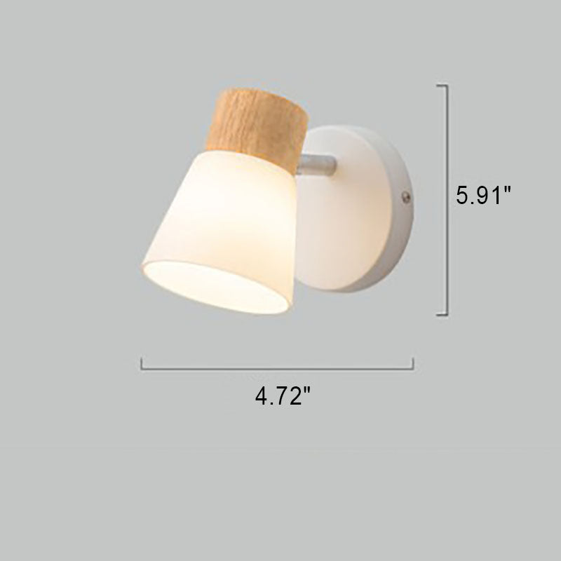 Rubberwood Glass Cone Rotatable 1/2 Light Wall Sconce Lamp