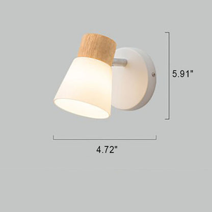 Rubberwood Glass Cone Rotatable 1/2 Light Wall Sconce Lamp
