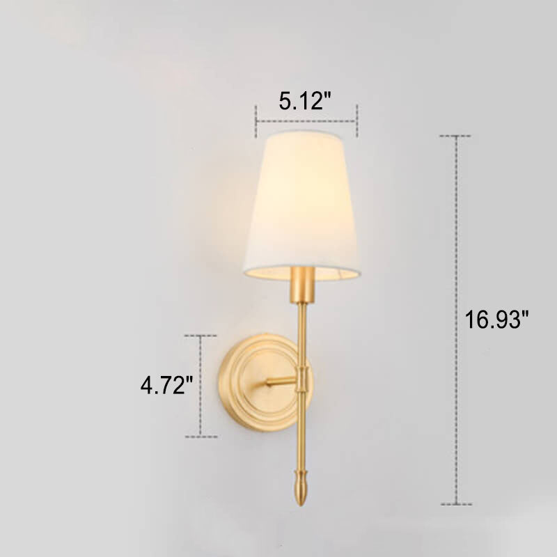 Brass Fabric Glass Straight Arm 1/2 Light Wall Sconce Lamp