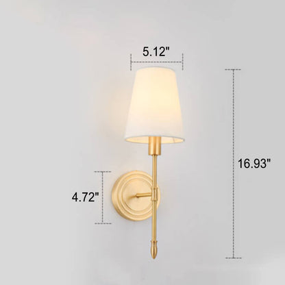 Brass Fabric Glass Straight Arm 1/2 Light Wall Sconce Lamp