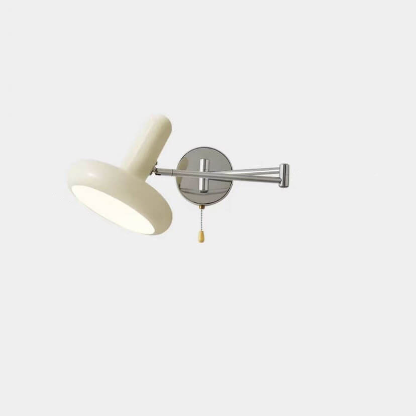 Cream Rocker Arm Round Retractable 1-Light Wall Sconce Lamp