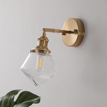 Brass Finish Frame Glass Ball 1-Light Wall Sconce Lamp