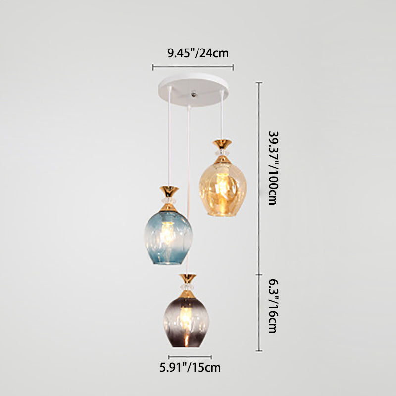 Contemporary Nordic Gradient Glass Hardware Orb 1/3 Light Island Light Chandelier for Living Room