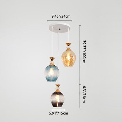Contemporary Nordic Gradient Glass Hardware Orb 1/3 Light Island Light Chandelier for Living Room