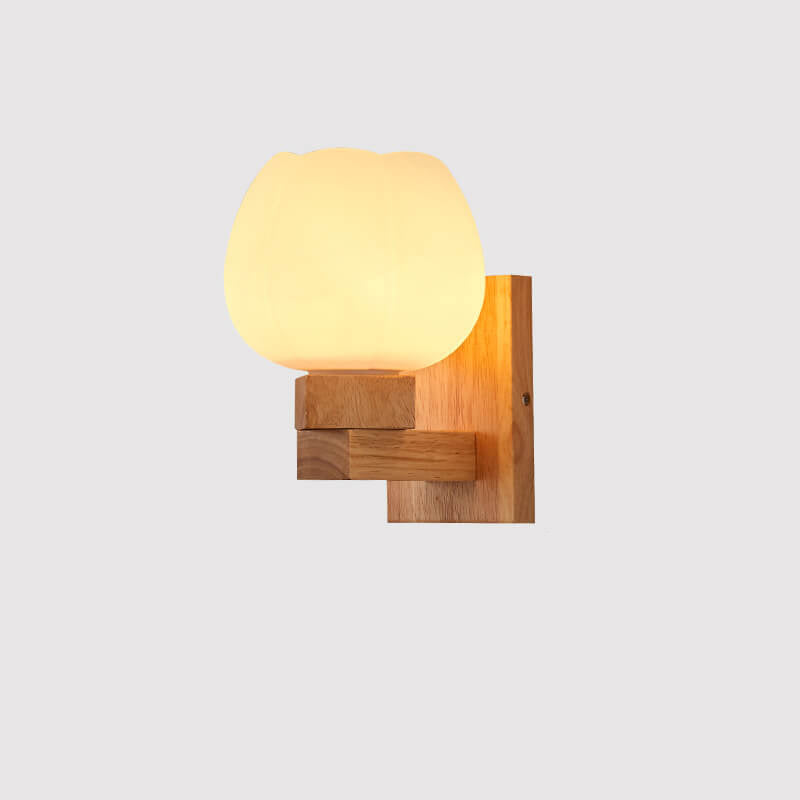 Rubberwood Iron Geometric Design 1-Light Wall Sconce Lamp