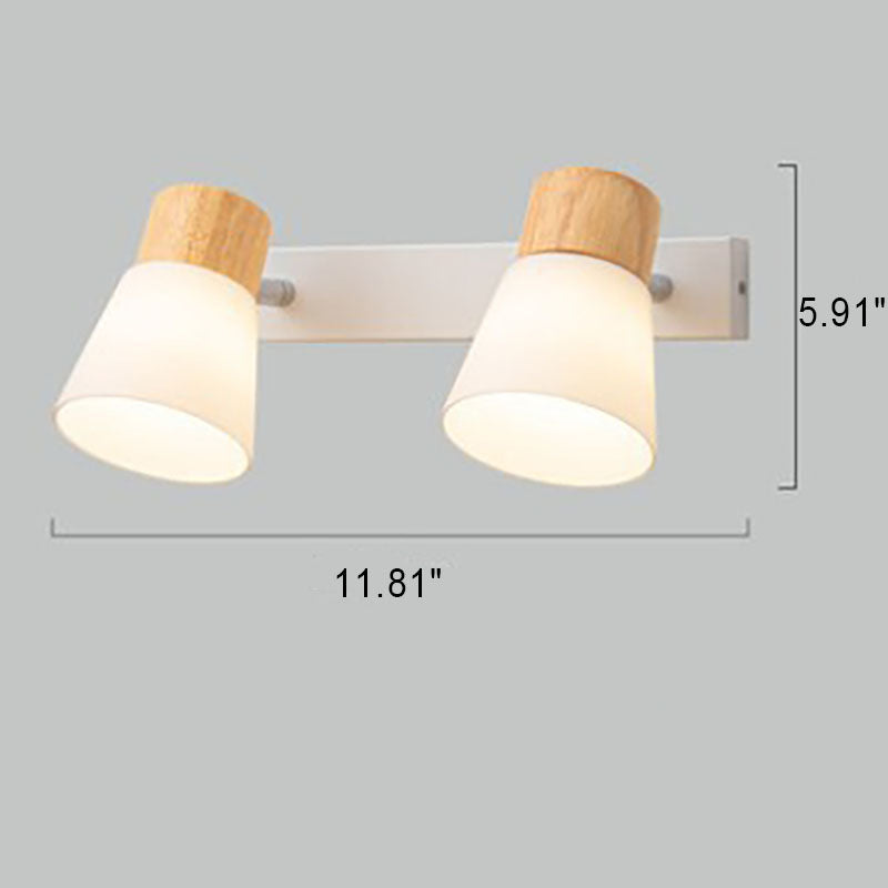 Rubberwood Glass Cone Rotatable 1/2 Light Wall Sconce Lamp