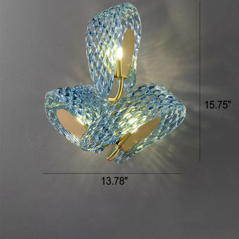 Modern Luxury Blue Floral Glass 2/3 Light Wall Sconce Lamp