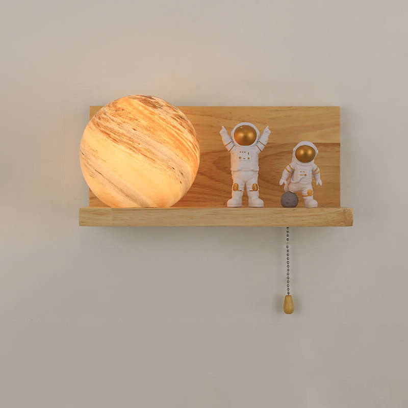 Planet Solid Wood Square Base 1-Light Wall Sconce Lamp