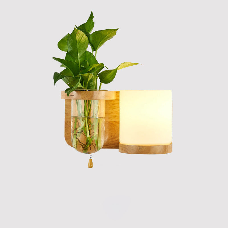 Rectangular Orb Glass Wood 1-Light Wall Sconce Lamp