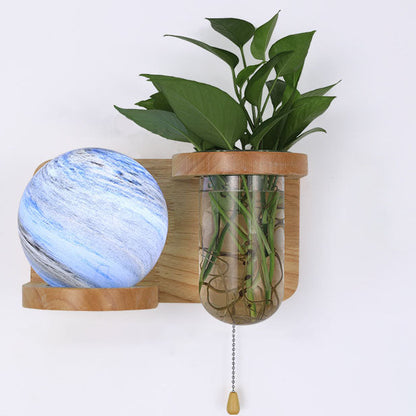 Minimalist Oak Glass Planet 1-Light Wall Sconce Lamp
