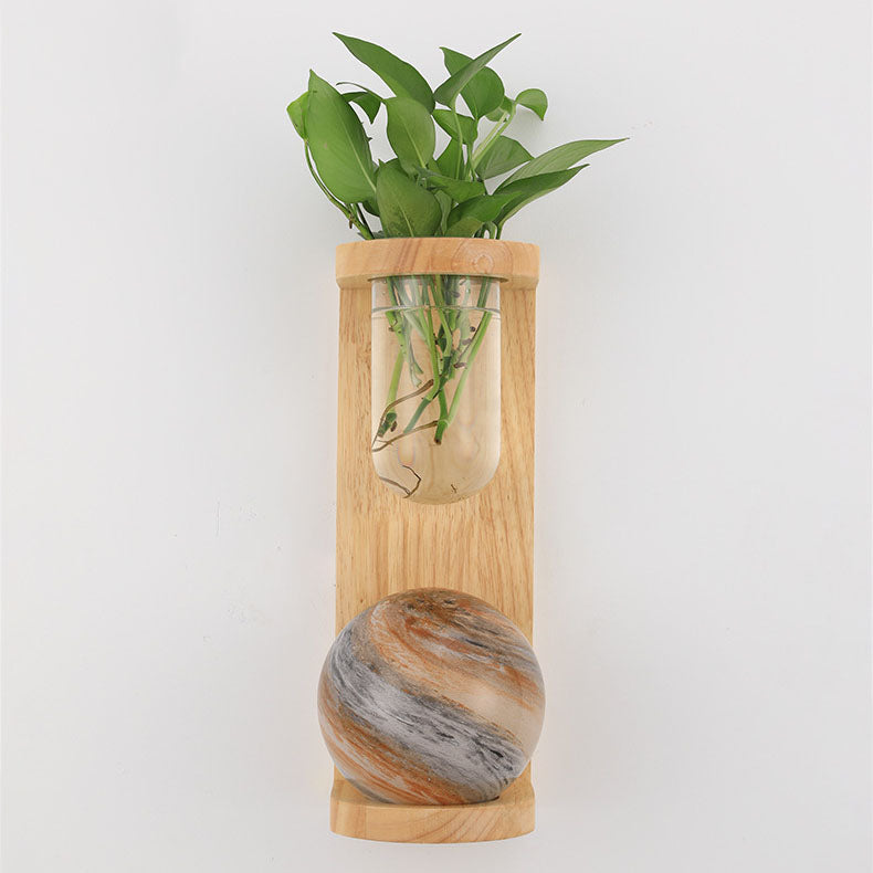 Glass Wood Planet Log Base Plant 1-Light Wall Sconce Lamp