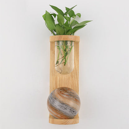 Glass Wood Planet Log Base Plant 1-Light Wall Sconce Lamp