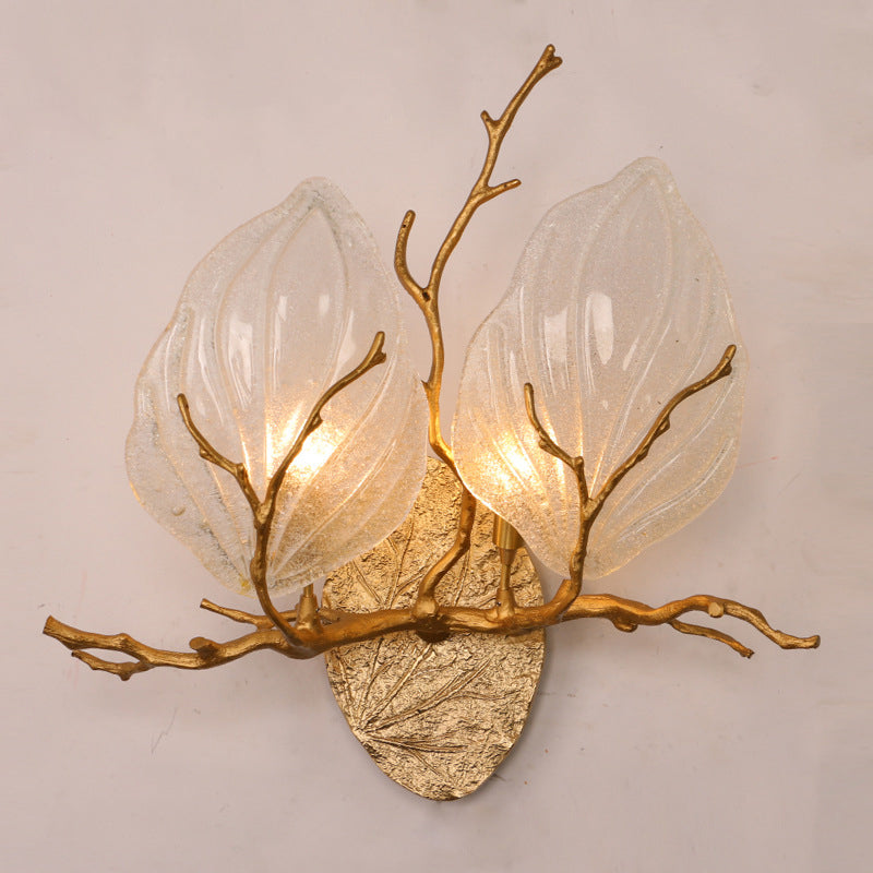 Copper Glass Leave Branch 1/2 Light Wall Sconce Lamp