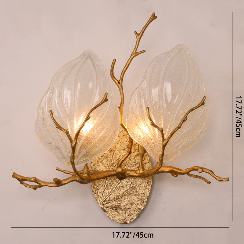 Copper Glass Leave Branch 1/2 Light Wall Sconce Lamp