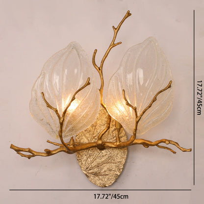 Copper Glass Leave Branch 1/2 Light Wall Sconce Lamp