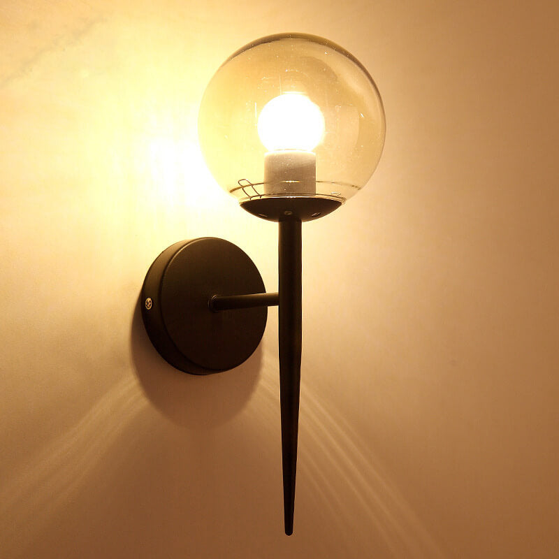 Glass Round Ball Shade Long Pole 1-Light Wall Sconce Lamp