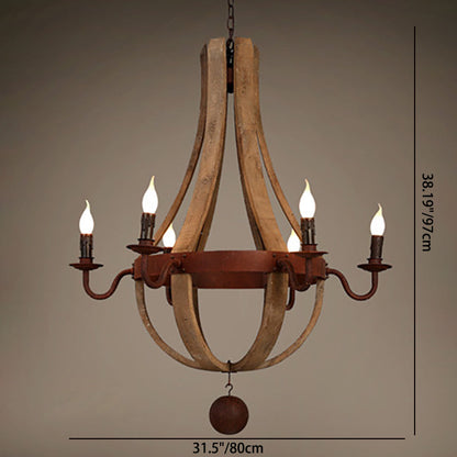 Traditional Rustic Round Branch Candle Holder Wooden Iron 5/6/8 Light Chandelier For Living Room