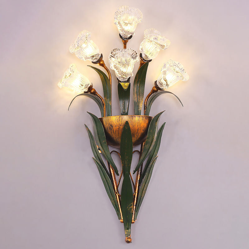 Tulip Glass Shade Iron Frame 6-Light Wall Sconce Lamp