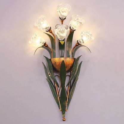 Tulip Glass Shade Iron Frame 6-Light Wall Sconce Lamp