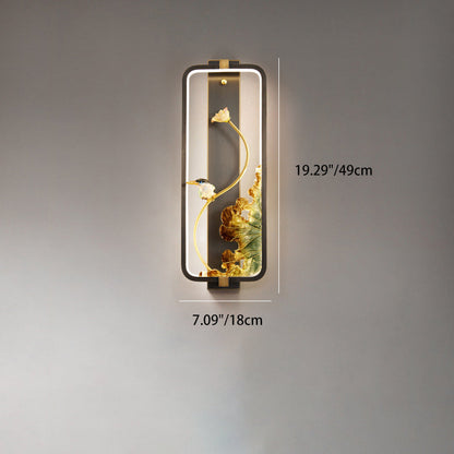 Chinese Copper Rectangular Frame LED Wall Sconce Lamp