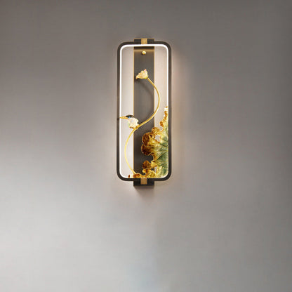Chinese Copper Rectangular Frame LED Wall Sconce Lamp